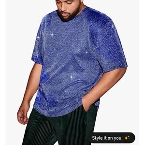 WDIRARA Men's Size Small Round Neck Glitter Short Sleeve T-Shirt - Dark Blue